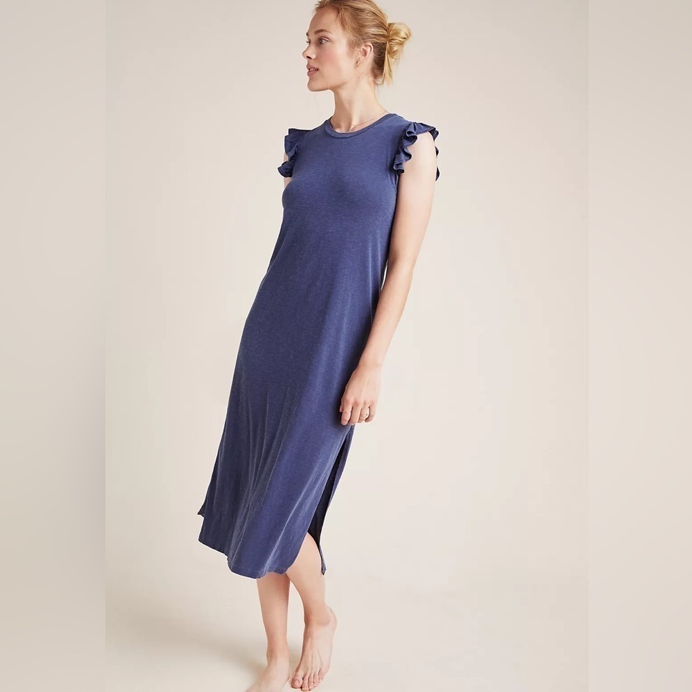 Women Universal Thread Blue Flutter Sleeve Midi Dress Medium Size - Picture 2 of 15